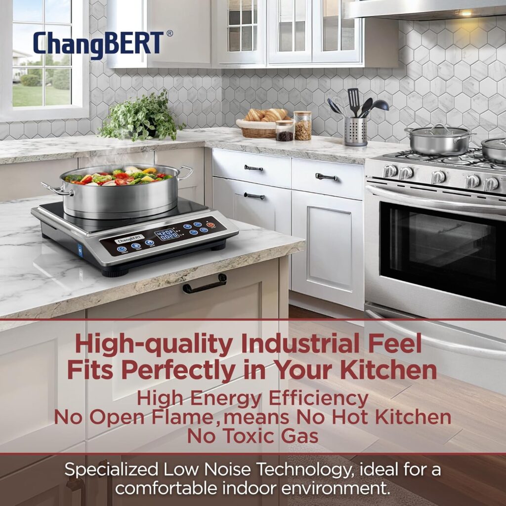 ChangBERT Portable Induction Cooktop, NSF Certified Pro Induction Hot Plate, Powerful 1800W with Large 8 Heating Coil, 18/10 Stainless Steel, 18 Temp Settings Commercial Grade Countertop Burner