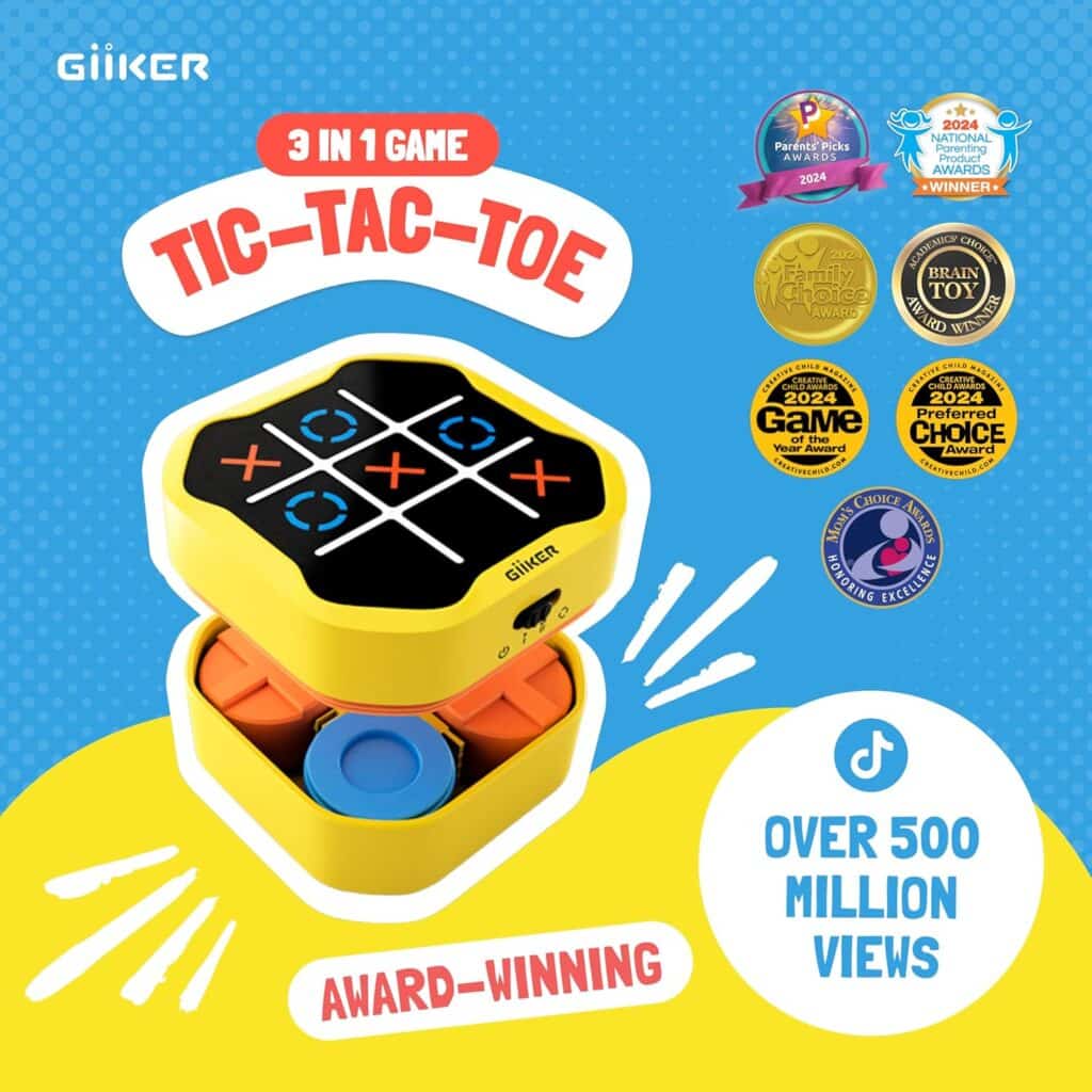 GiiKER Tic Tac Toe Bolt Game, Original 3-in-1 Handheld Puzzle Game, Portable Travel Games for Car Ride, Toys Gift Idea for Kids and Adults, Birthday Gifts for Boys Girls