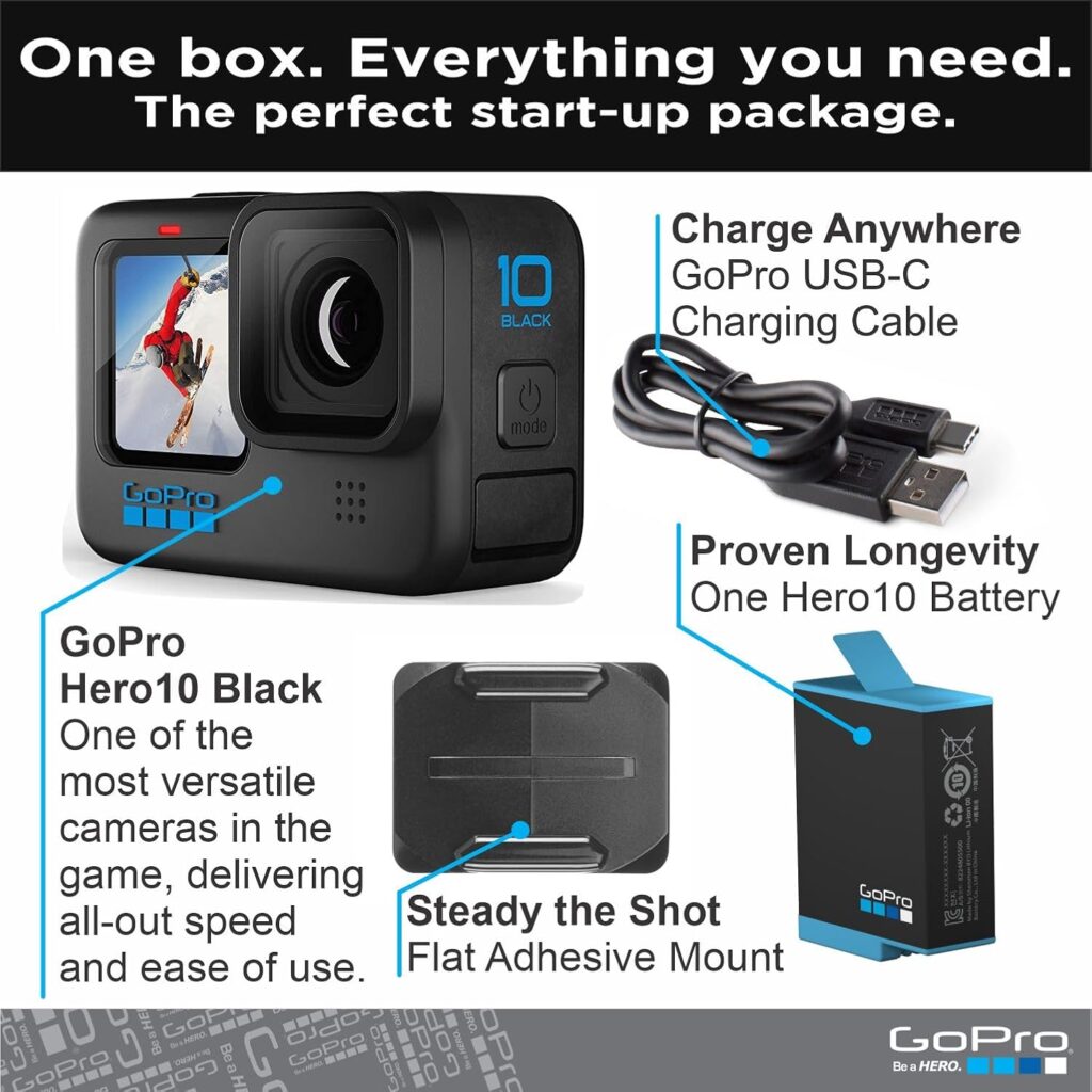 GoPro HERO10 Black- E-Commerce Packaging - Waterproof Action Camera with Front LCD  Touch Rear Screens, 5.3K60 Ultra HD Video