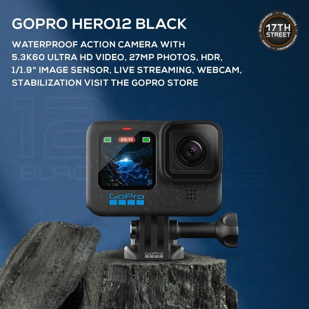 GoPro HERO12 Black 4K Camera with Hypersmooth Stabilization, and Waterproof Ultra-Rugged Design, Bundle with Extra Enduro Rechargeable Li-Ion Battery and SanDisk 128GB Extreme Memory Card
