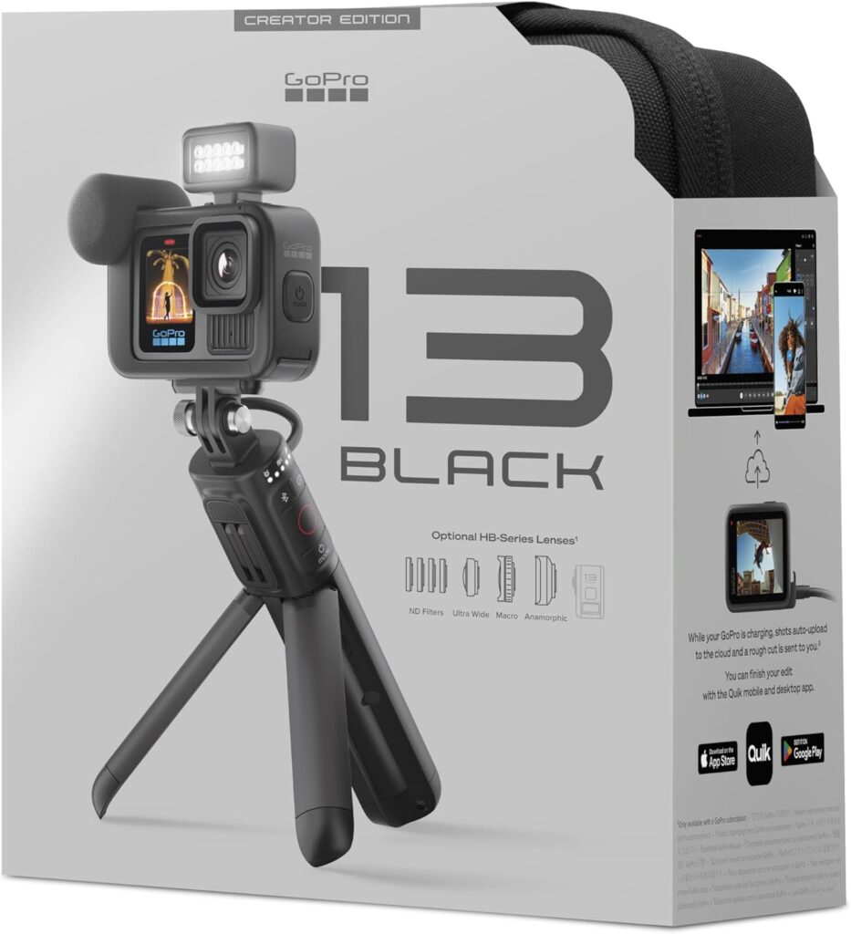 GoPro HERO13 Black Creator Edition - Includes HERO13 Black, Volta (Battery Grip, Tripod, Remote), Media Mod, Light Mod, Enduro Battery, Magnetic Latch Mount and Carrying Case