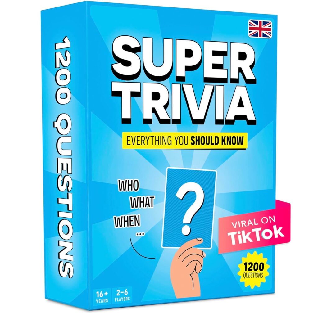 Super Trivia Game for Adults with 1200 Questions - Fun Board Game for Adults - Family Road Trip Travel Game for The Pursuit of Trivial Knowledge