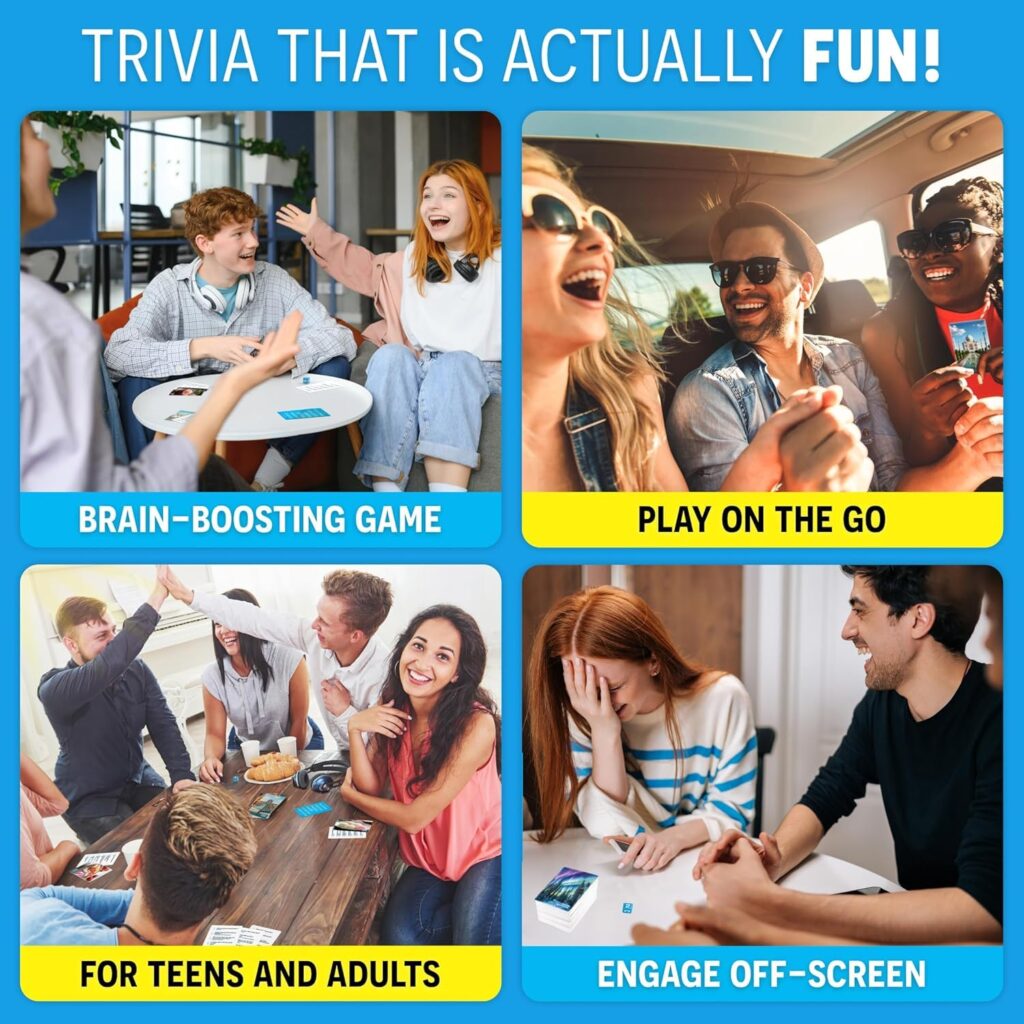 Super Trivia Game for Adults with 1200 Questions - Fun Board Game for Adults - Family Road Trip Travel Game for The Pursuit of Trivial Knowledge
